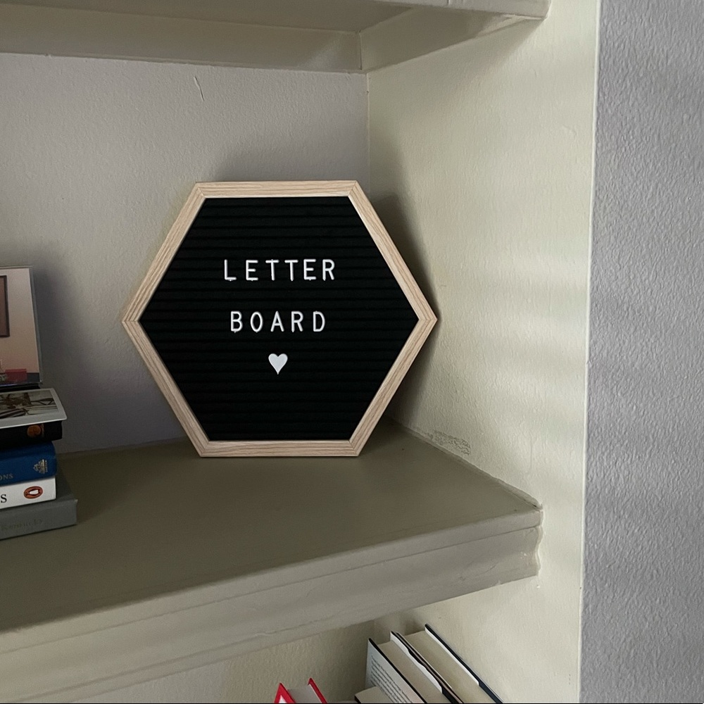 Black and wood hexagon felt letter board